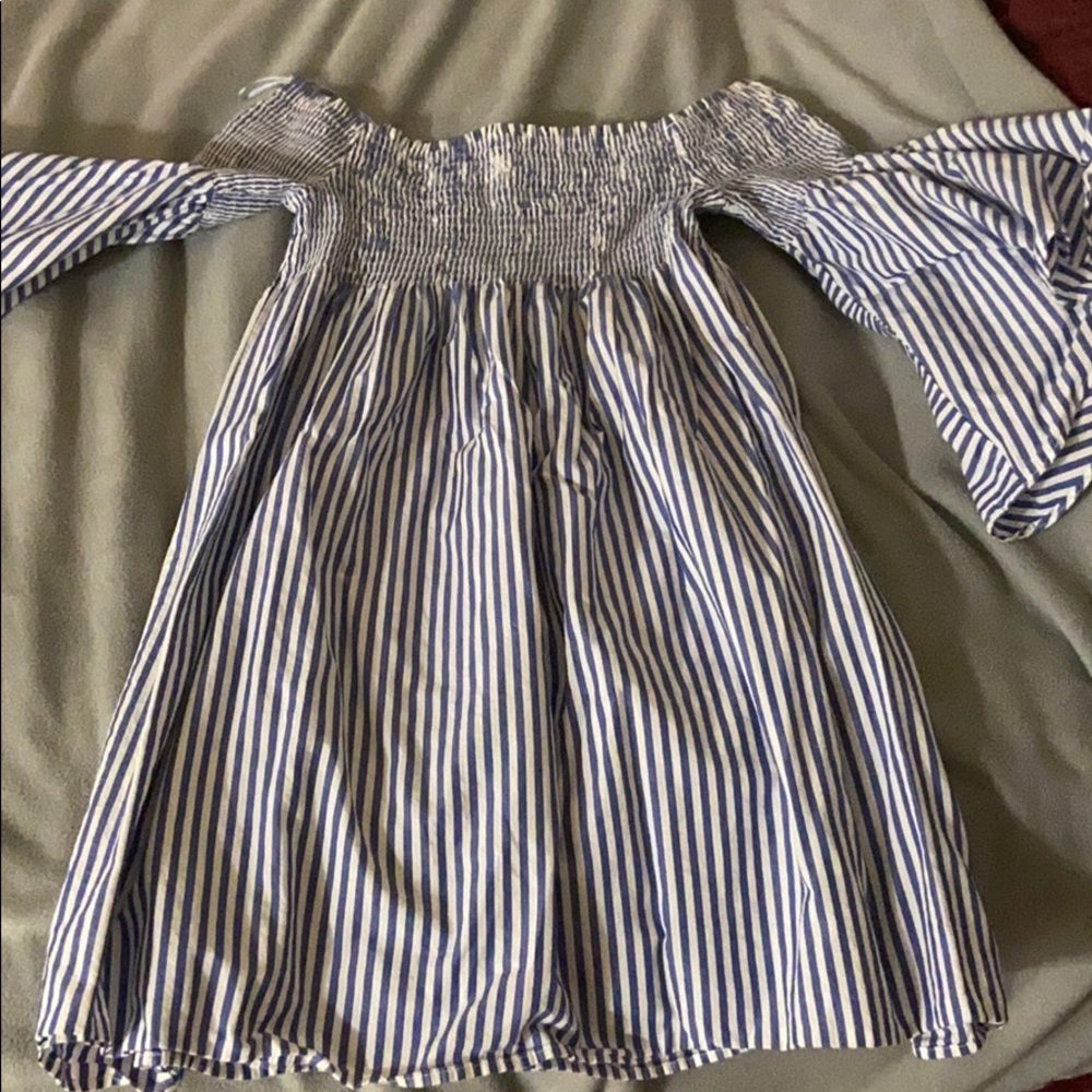 Zara Blue Striped Long Sleeve BabyDoll Dress